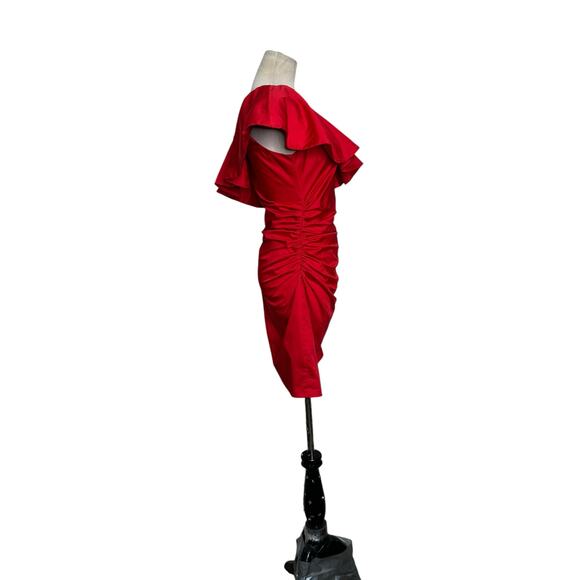 H&M red one shoulder ruffled ruched mini dress size 4 - Picture 12 of 13